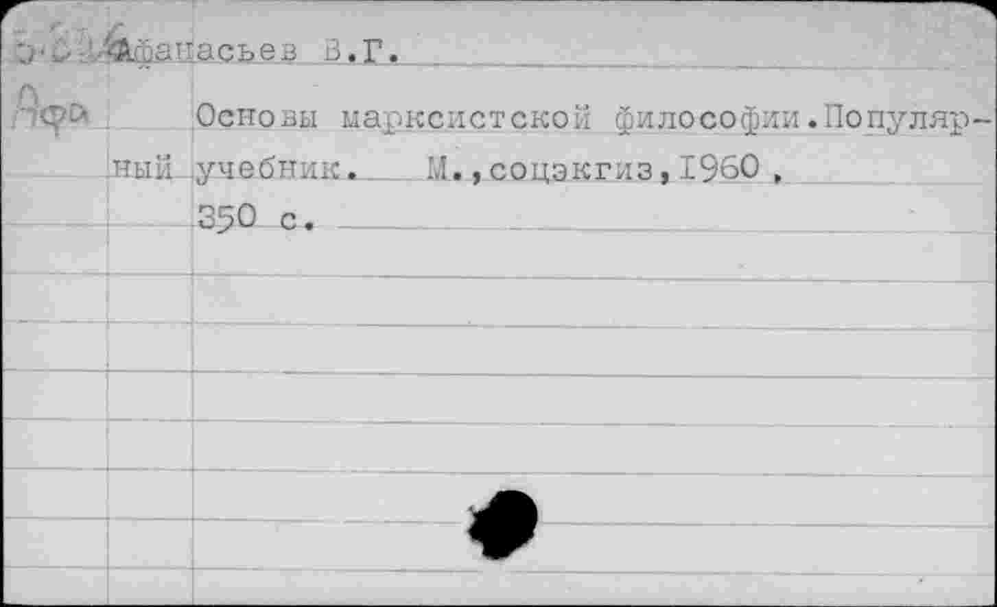 ﻿тгасьев ,.Г.____
Основы марксистской философии.Популяр ный .учебник.— М.,соцэкгиз, 1960 , .250 с.